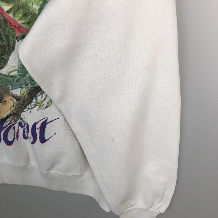 80'S Hanes Leopard Pattern Animal Sweatshirt, Made in USA, Men's Size L (approx.), Vintage cotton white type Vintage Second Hand