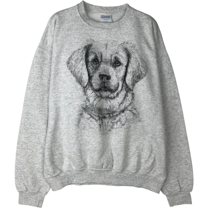 90'S Santee Printed Dog Animal Sweatshirt, Made in USA, Men's Size L (Equivalent), Vintage cotton white type Vintage Second Hand