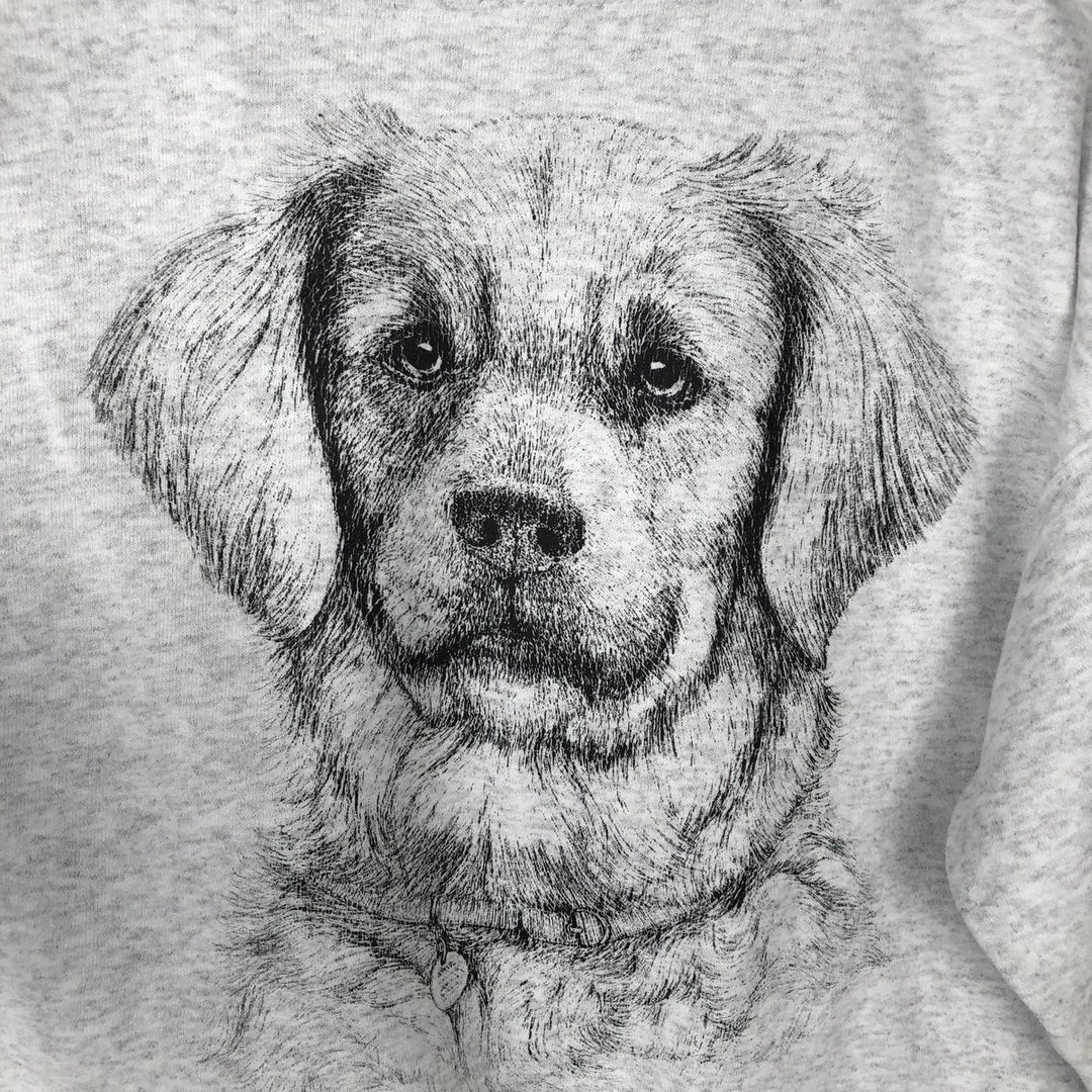 90'S Santee Printed Dog Animal Sweatshirt, Made in USA, Men's Size L (Equivalent), Vintage cotton white type Vintage Second Hand