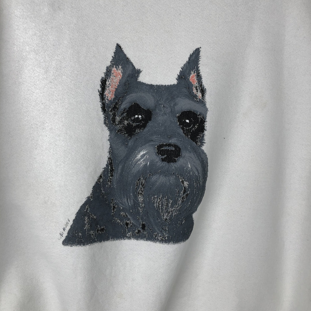 90'S Fruit of the Loom Dog Print Animal Sweatshirt Trainer Made in USA Men's XL Vintage cotton white type Vintage Second Hand