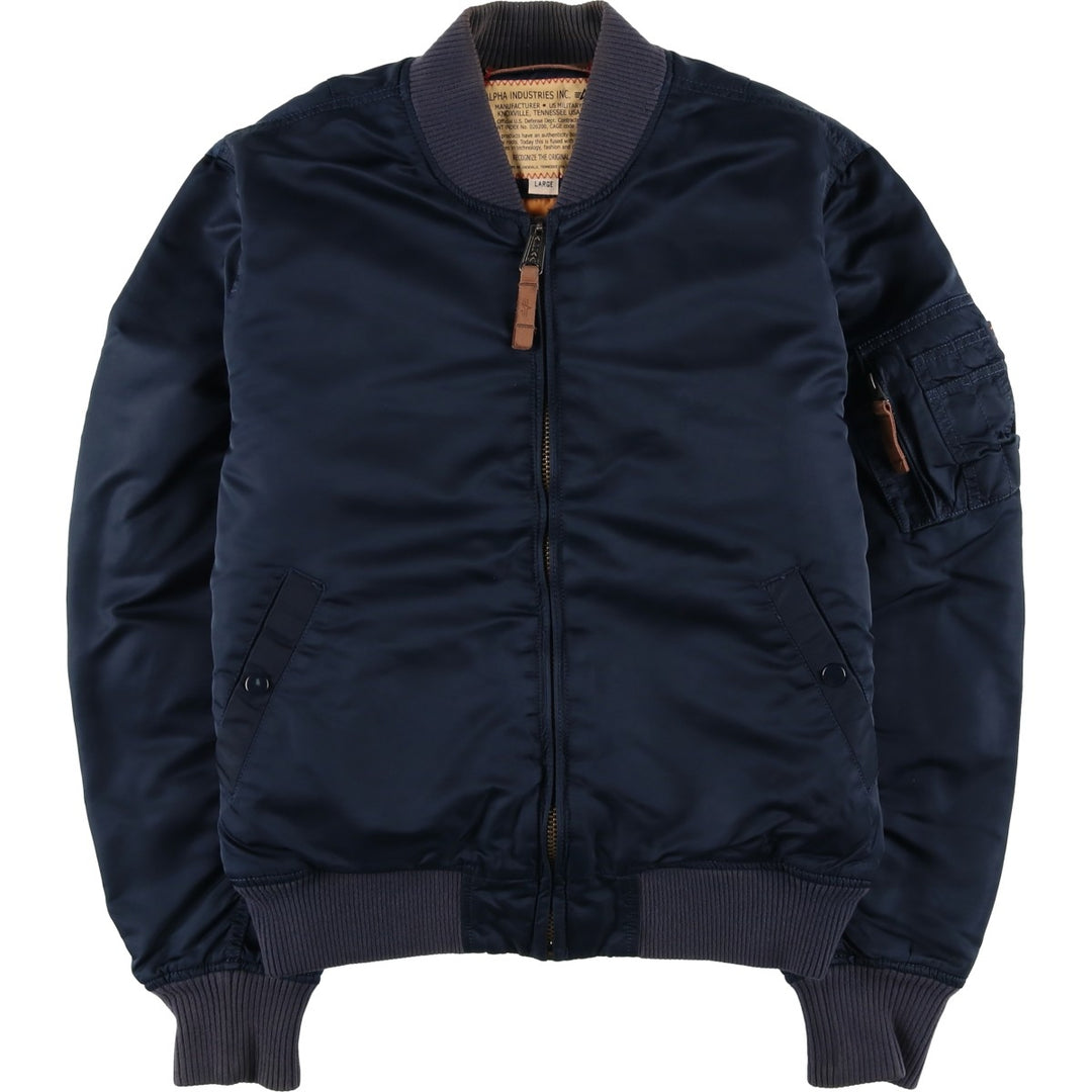 Civilian Alpha MA-1 style padded military flight jacket, men's size L Nylon navy blue type Vintage Second Hand