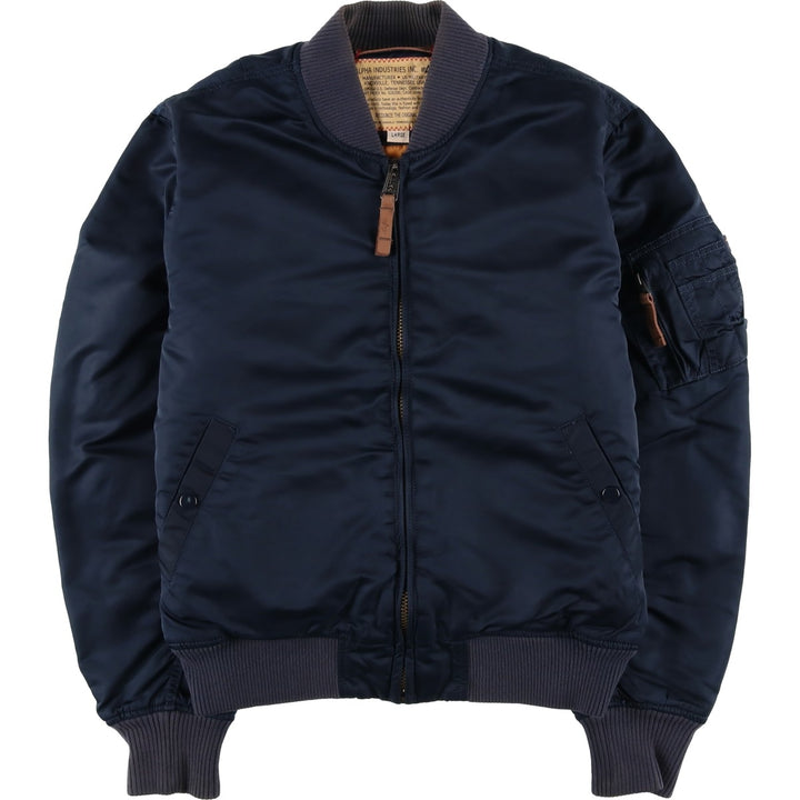 Civilian Alpha MA-1 style padded military flight jacket, men's size L Nylon navy blue type Vintage Second Hand