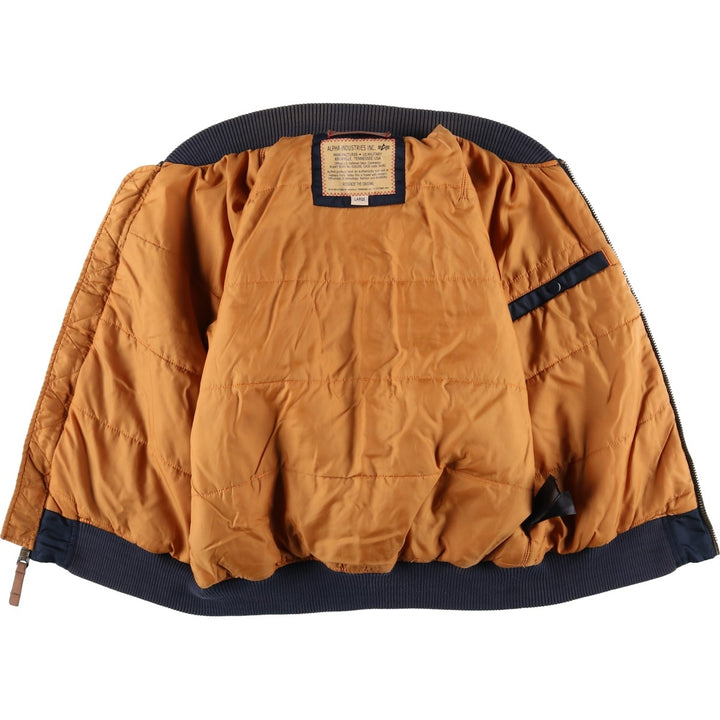 Civilian Alpha MA-1 style padded military flight jacket, men's size L Nylon navy blue type Vintage Second Hand