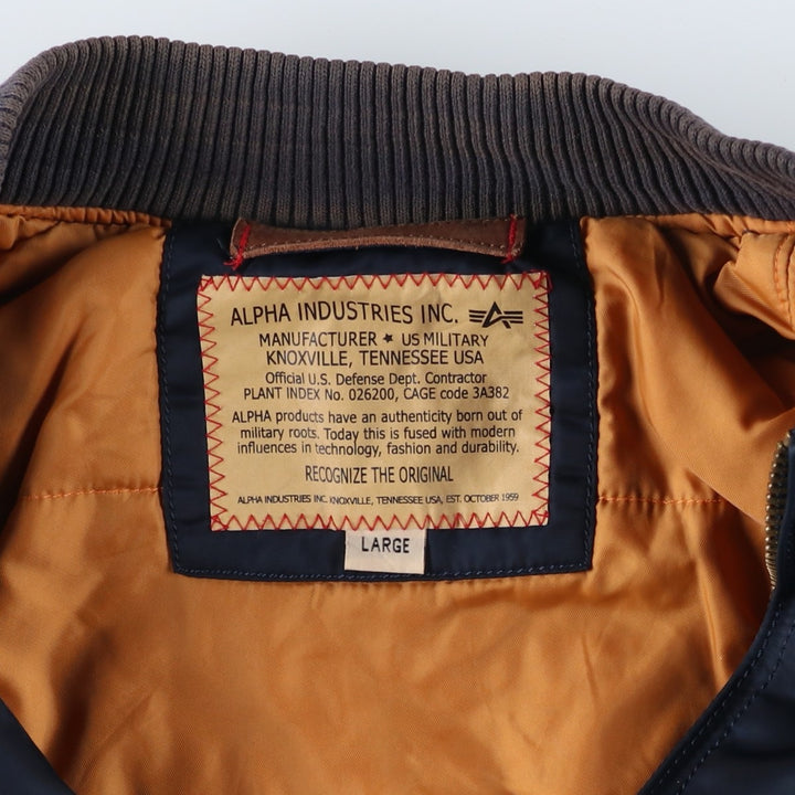 Civilian Alpha MA-1 style padded military flight jacket, men's size L Nylon navy blue type Vintage Second Hand