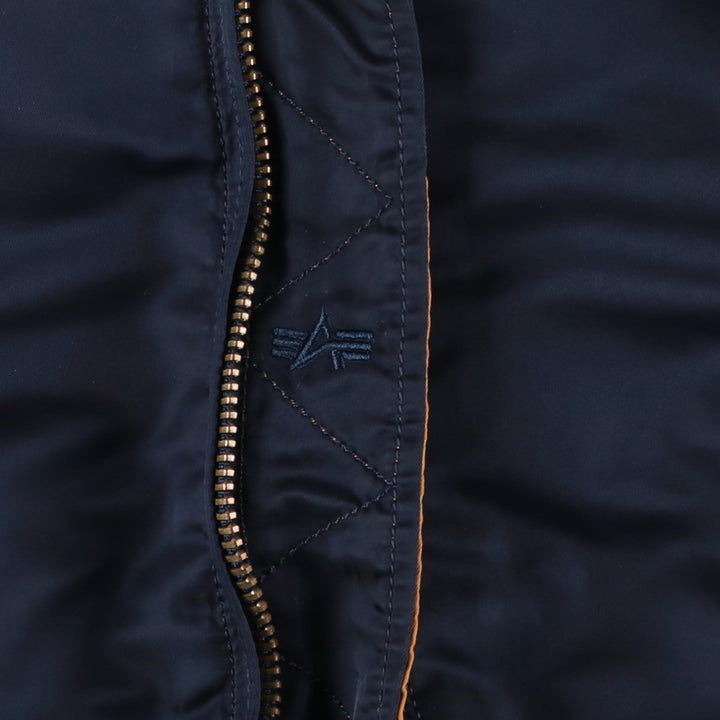 Civilian Alpha MA-1 style padded military flight jacket, men's size L Nylon navy blue type Vintage Second Hand