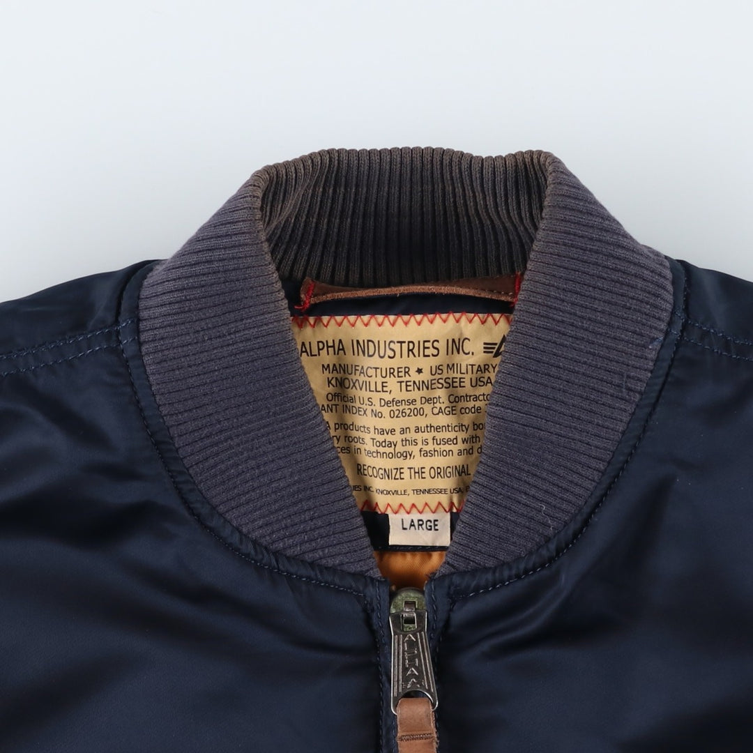 Civilian Alpha MA-1 style padded military flight jacket, men's size L Nylon navy blue type Vintage Second Hand