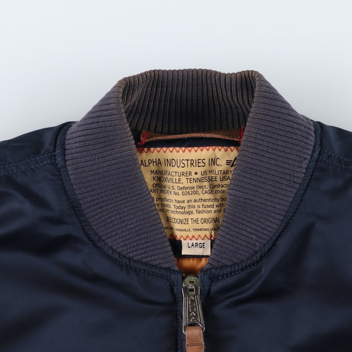 Civilian Alpha MA-1 style padded military flight jacket, men's size L Nylon navy blue type Vintage Second Hand