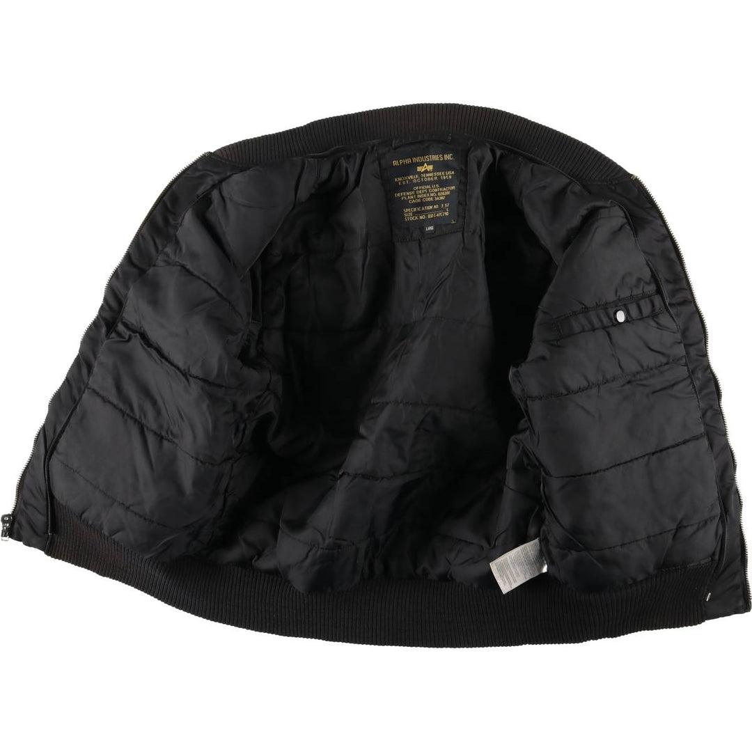 Civilian Alpha MA-1 style padded military flight jacket, men's size L Nylon black type Vintage Second Hand