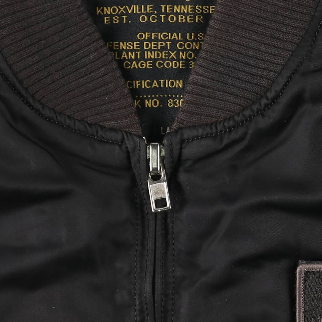 Civilian Alpha MA-1 style padded military flight jacket, men's size L Nylon black type Vintage Second Hand