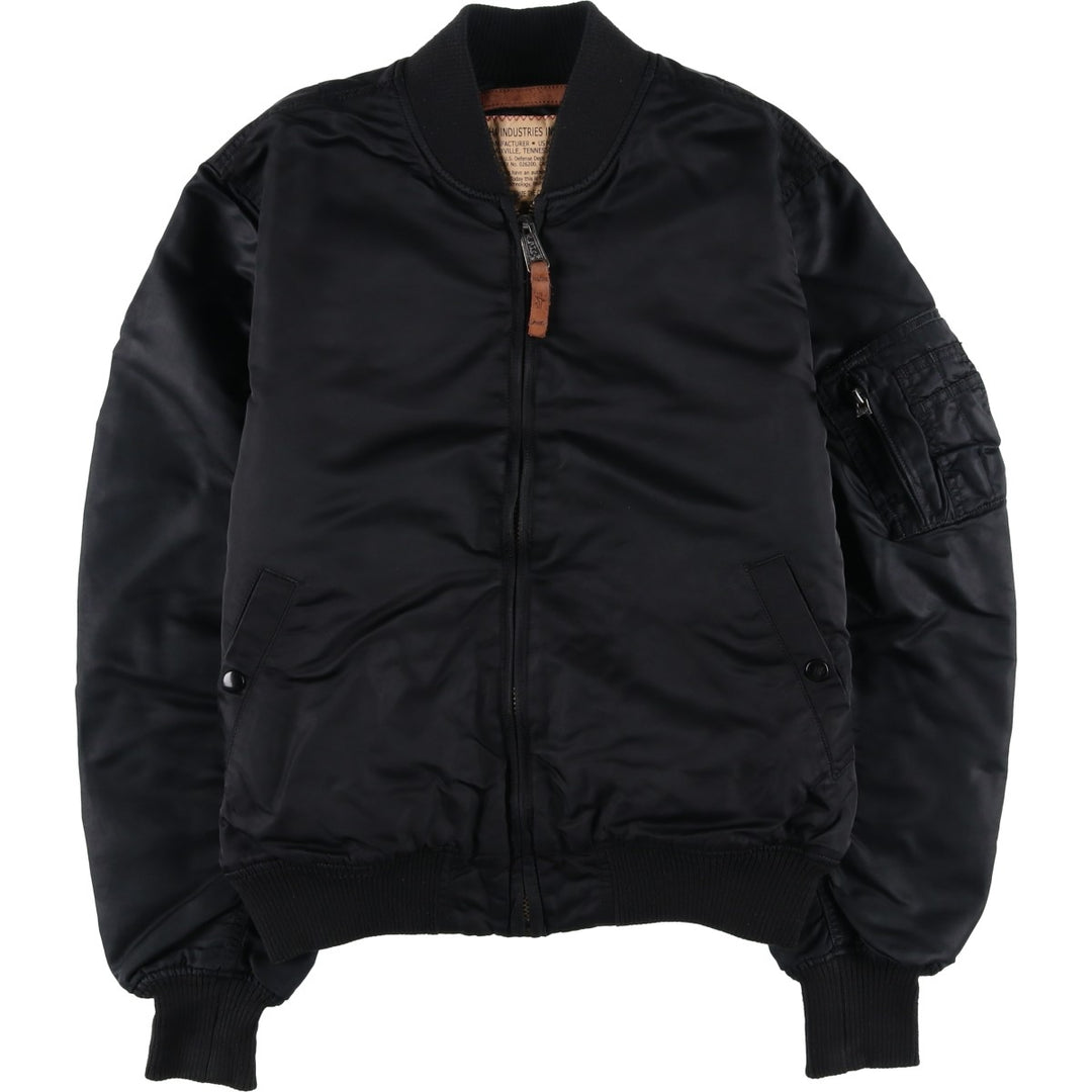 Civilian Alpha MA-1 style padded military flight jacket, men's size L Nylon black type Vintage Second Hand
