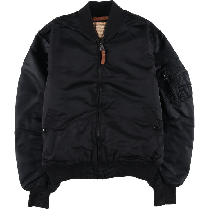 Civilian Alpha MA-1 style padded military flight jacket, men's size L Nylon black type Vintage Second Hand