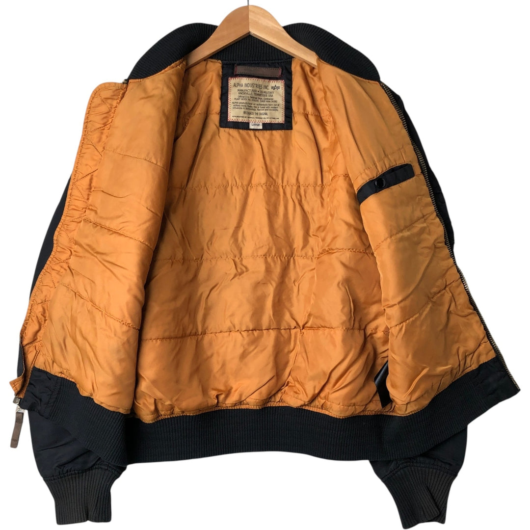 Civilian Alpha MA-1 style padded military flight jacket, men's size L Nylon black type Vintage Second Hand