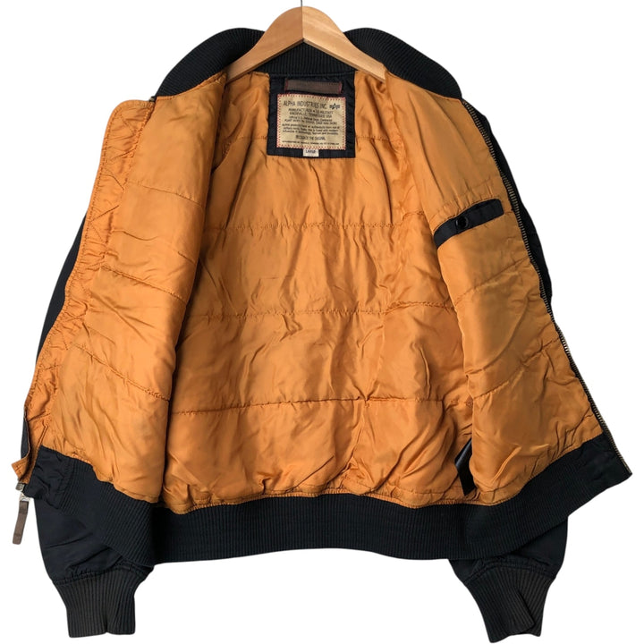 Civilian Alpha MA-1 style padded military flight jacket, men's size L Nylon black type Vintage Second Hand