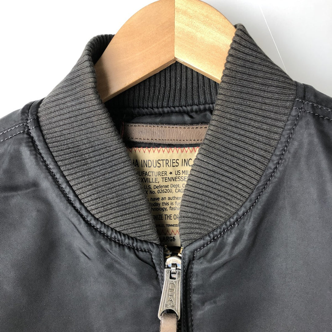 Civilian Alpha MA-1 style padded military flight jacket, men's size L Nylon black type Vintage Second Hand