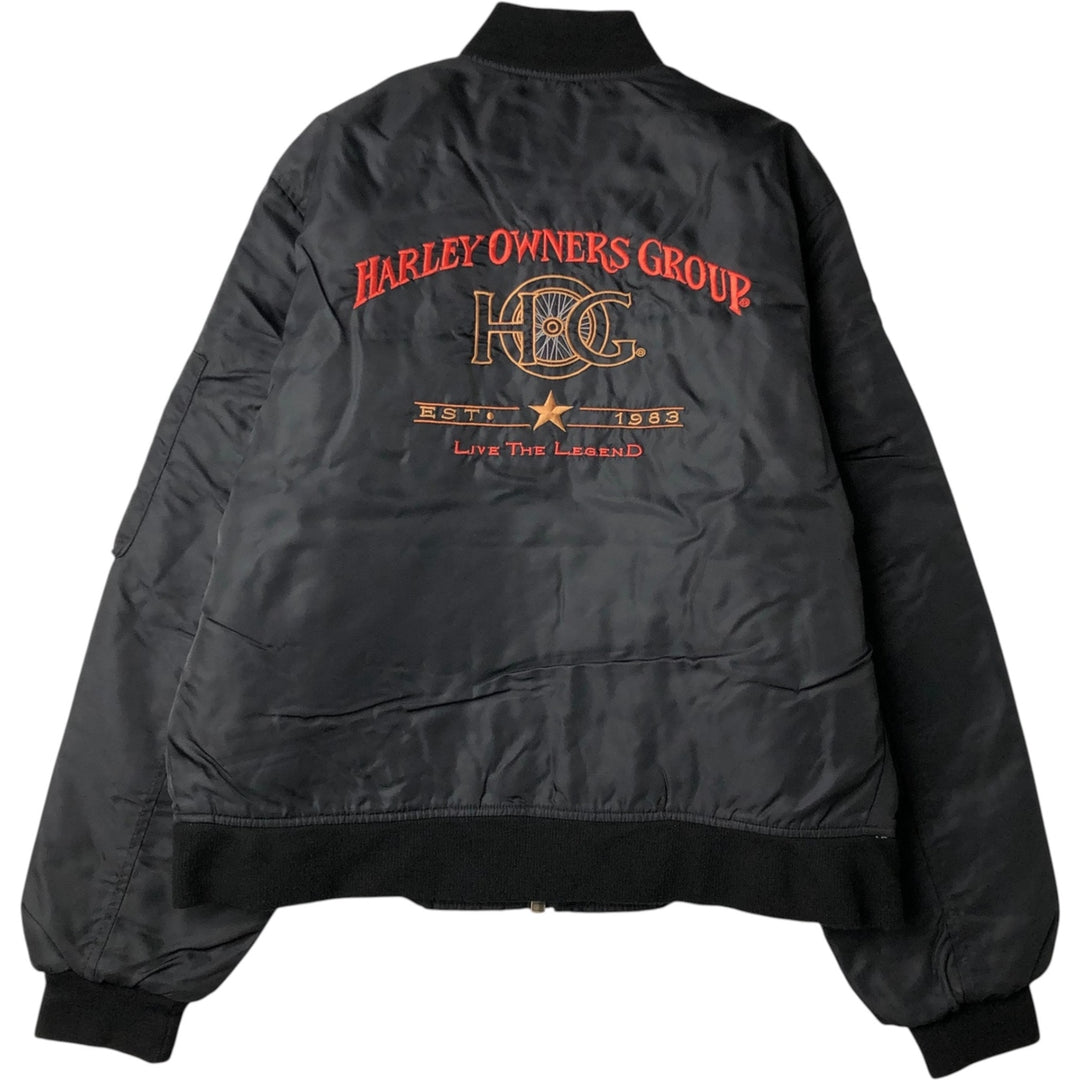 Harley-Davidson MA-1 type padded military flight jacket with back logo, made in USA, men's size M equivalent. Nylon black type Vintage Second Hand