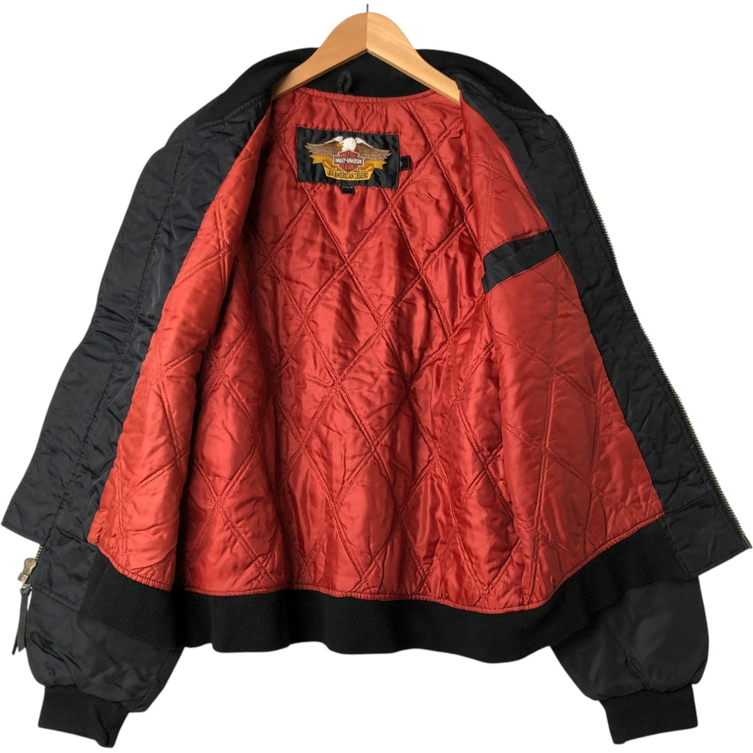 Harley-Davidson MA-1 type padded military flight jacket with back logo, made in USA, men's size M equivalent. Nylon black type Vintage Second Hand