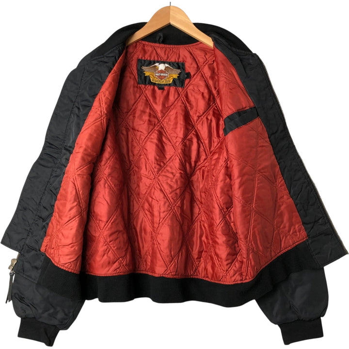 Harley-Davidson MA-1 type padded military flight jacket with back logo, made in USA, men's size M equivalent. Nylon black type Vintage Second Hand