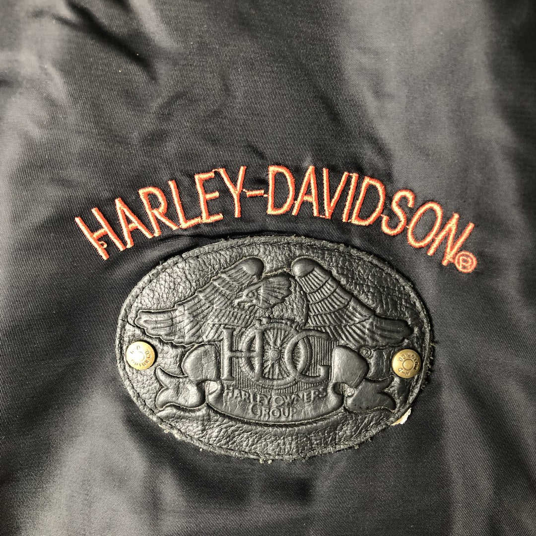 Harley-Davidson MA-1 type padded military flight jacket with back logo, made in USA, men's size M equivalent. Nylon black type Vintage Second Hand