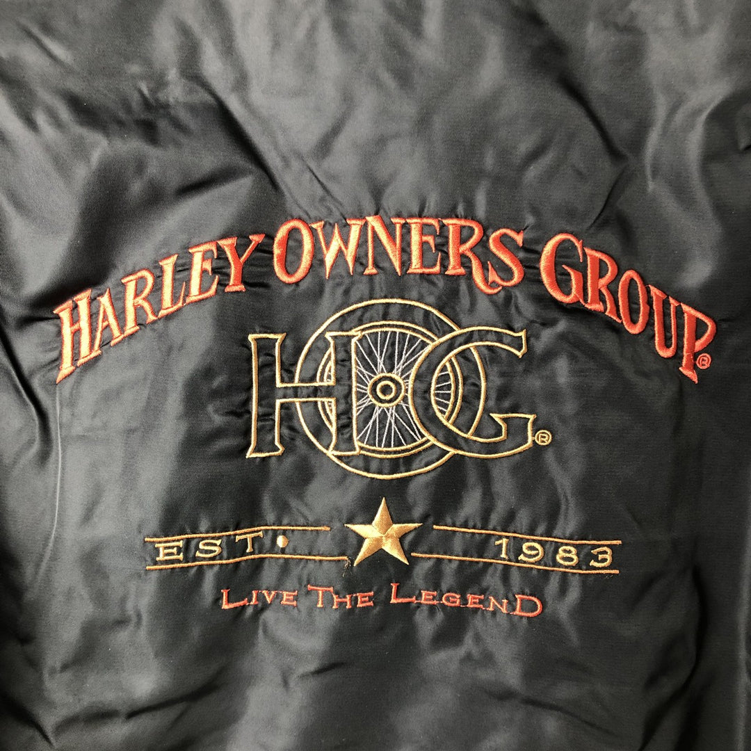 Harley-Davidson MA-1 type padded military flight jacket with back logo, made in USA, men's size M equivalent. Nylon black type Vintage Second Hand