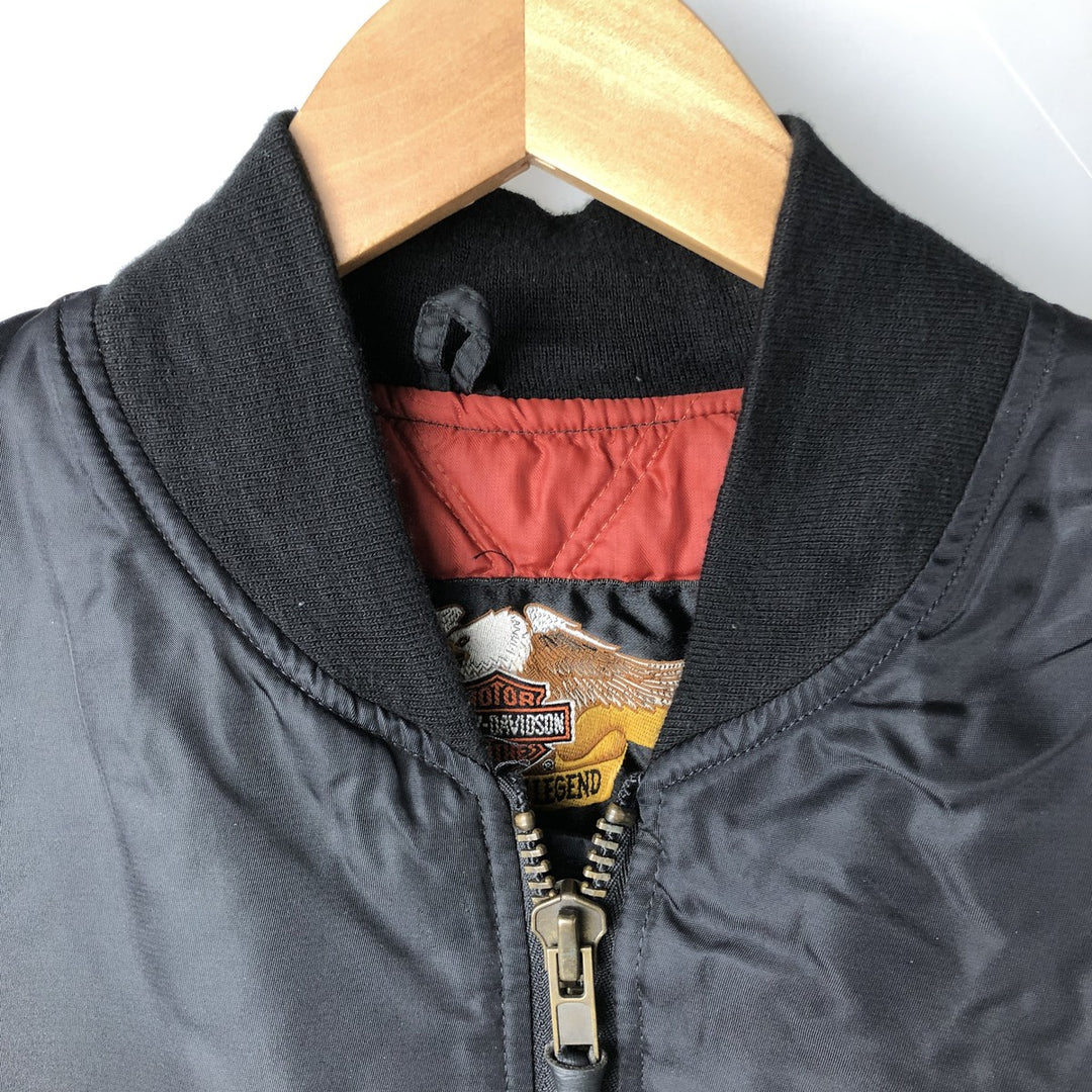 Harley-Davidson MA-1 type padded military flight jacket with back logo, made in USA, men's size M equivalent. Nylon black type Vintage Second Hand