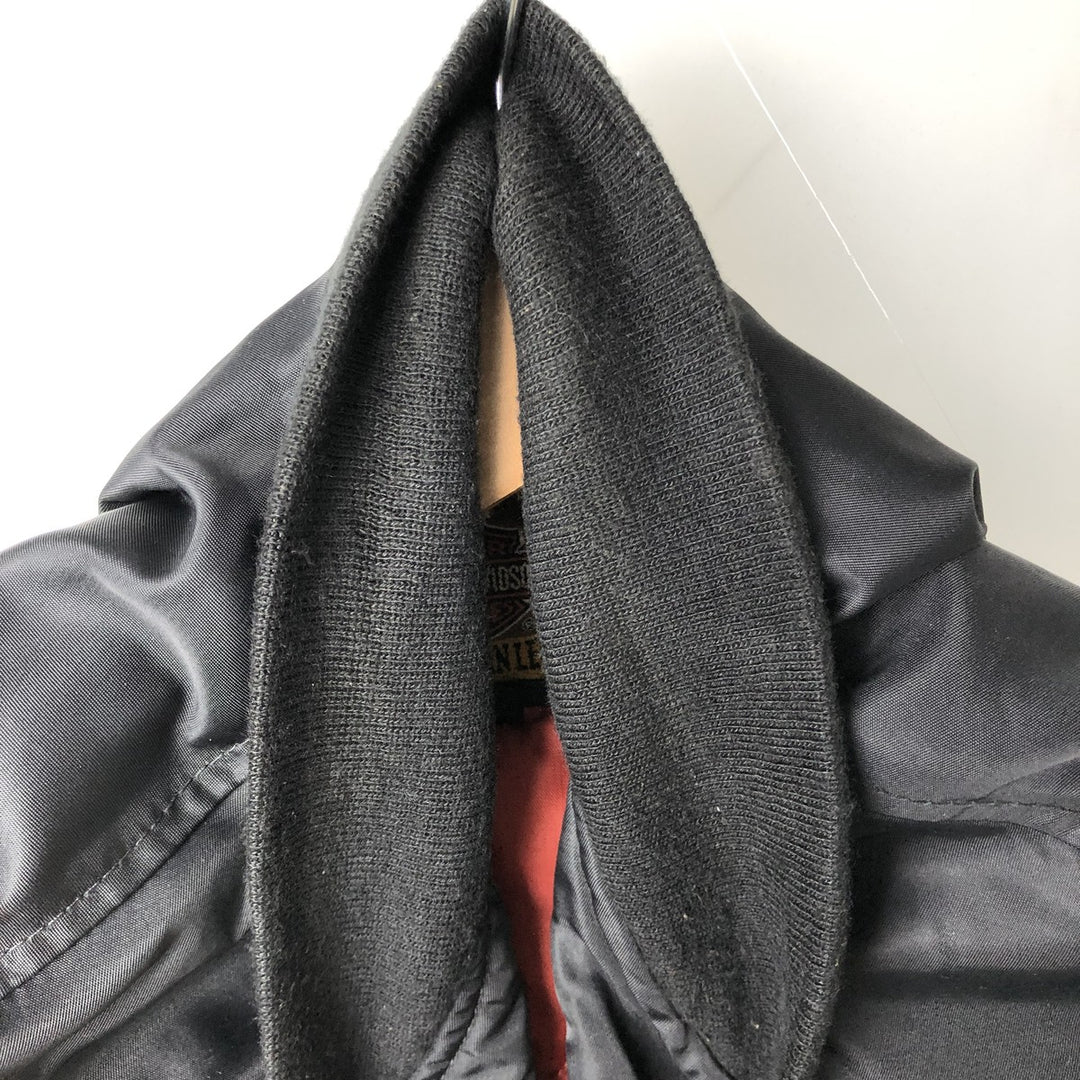 Harley-Davidson MA-1 type padded military flight jacket with back logo, made in USA, men's size M equivalent. Nylon black type Vintage Second Hand