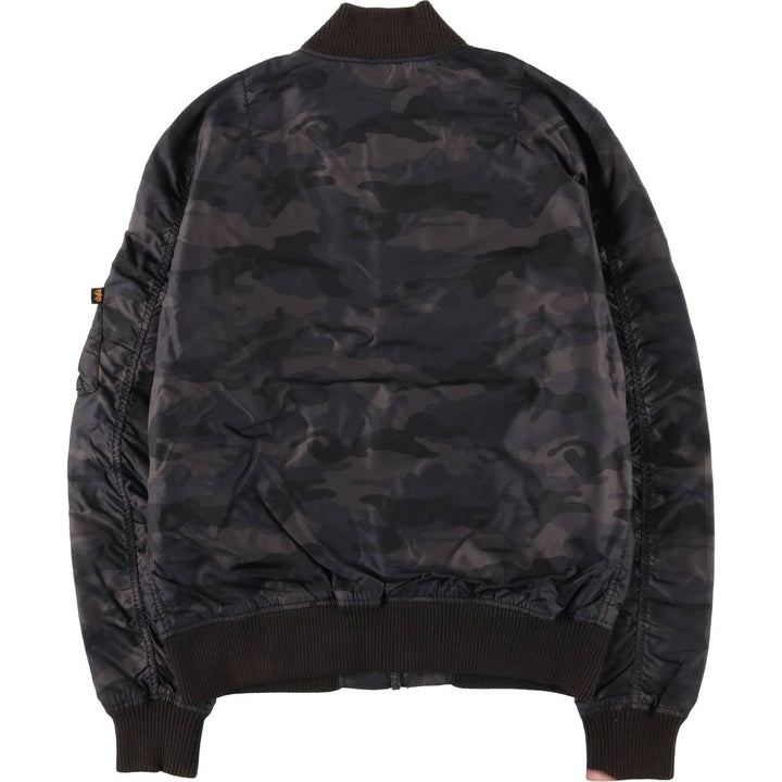 Civilian-made Alpha Industries MA-1 type camouflage pattern military flight jacket, men's size L equivalent. Nylon black type Vintage Second Hand