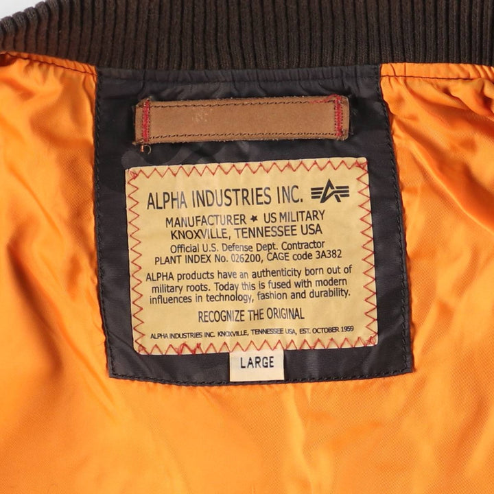Civilian-made Alpha Industries MA-1 type camouflage pattern military flight jacket, men's size L equivalent. Nylon black type Vintage Second Hand