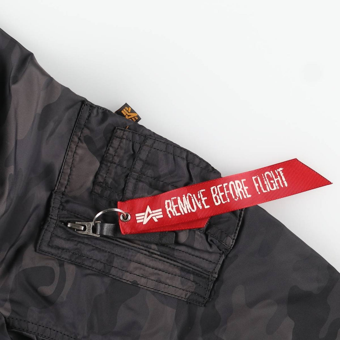 Civilian-made Alpha Industries MA-1 type camouflage pattern military flight jacket, men's size L equivalent. Nylon black type Vintage Second Hand