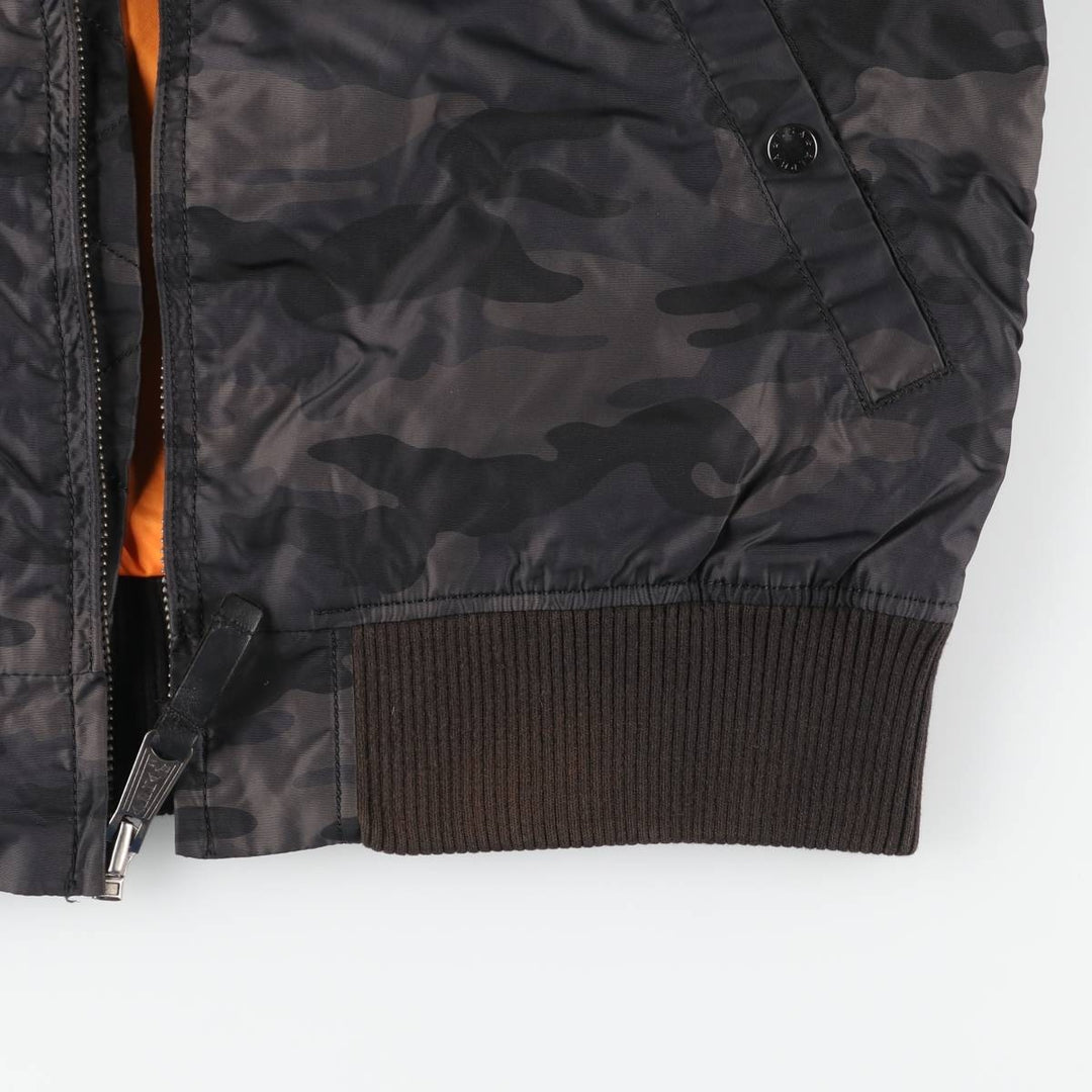 Civilian-made Alpha Industries MA-1 type camouflage pattern military flight jacket, men's size L equivalent. Nylon black type Vintage Second Hand