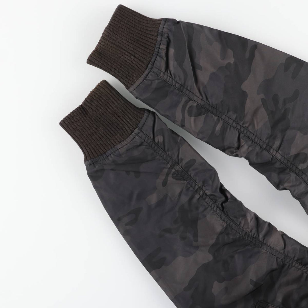 Civilian-made Alpha Industries MA-1 type camouflage pattern military flight jacket, men's size L equivalent. Nylon black type Vintage Second Hand