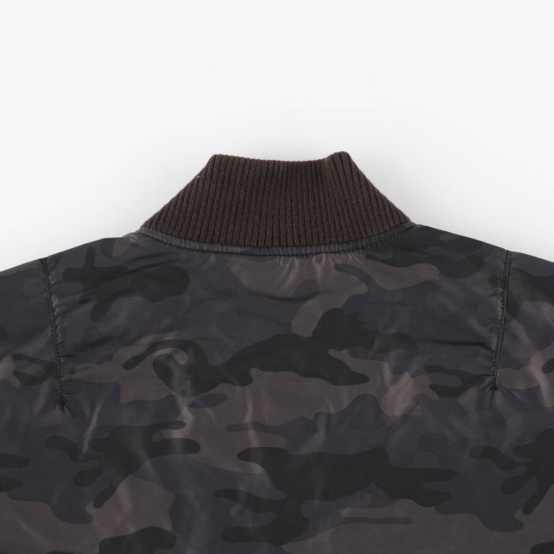 Civilian-made Alpha Industries MA-1 type camouflage pattern military flight jacket, men's size L equivalent. Nylon black type Vintage Second Hand