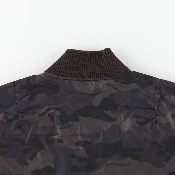 Civilian-made Alpha Industries MA-1 type camouflage pattern military flight jacket, men's size L equivalent. Nylon black type Vintage Second Hand