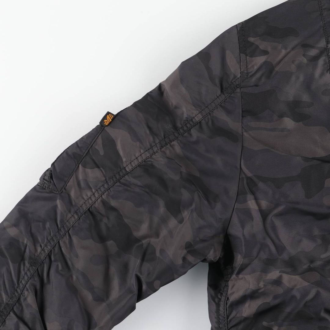 Civilian-made Alpha Industries MA-1 type camouflage pattern military flight jacket, men's size L equivalent. Nylon black type Vintage Second Hand