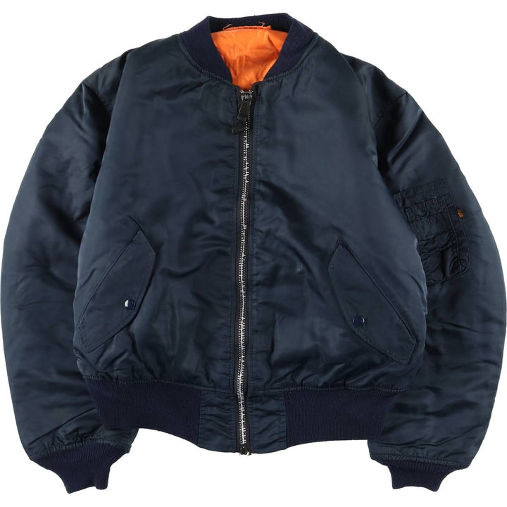 90'S civilian Alpha MA-1 style padded military flight jacket, made in the USA, men's size L, vintage Nylon navy blue type Vintage Second Hand