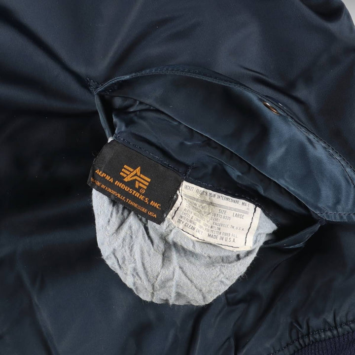 90'S civilian Alpha MA-1 style padded military flight jacket, made in the USA, men's size L, vintage Nylon navy blue type Vintage Second Hand