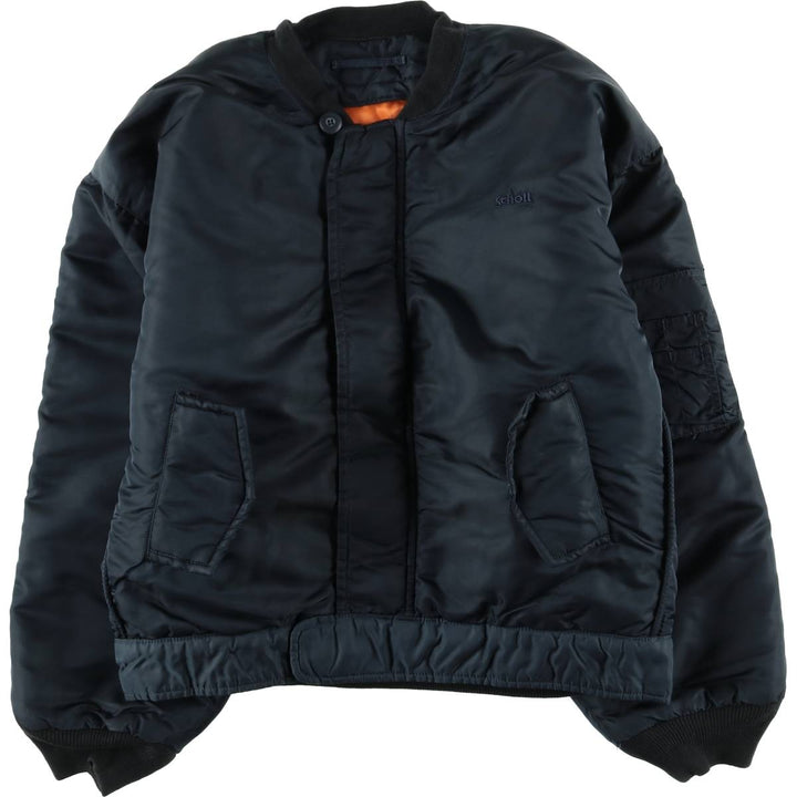1990'S Civilian Schott MA-1 Style Padded Military Flight Jacket, Men's Size L, Vintage Nylon navy blue type Vintage Second Hand