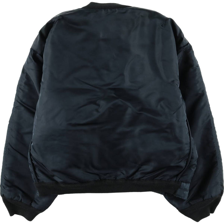 1990'S Civilian Schott MA-1 Style Padded Military Flight Jacket, Men's Size L, Vintage Nylon navy blue type Vintage Second Hand