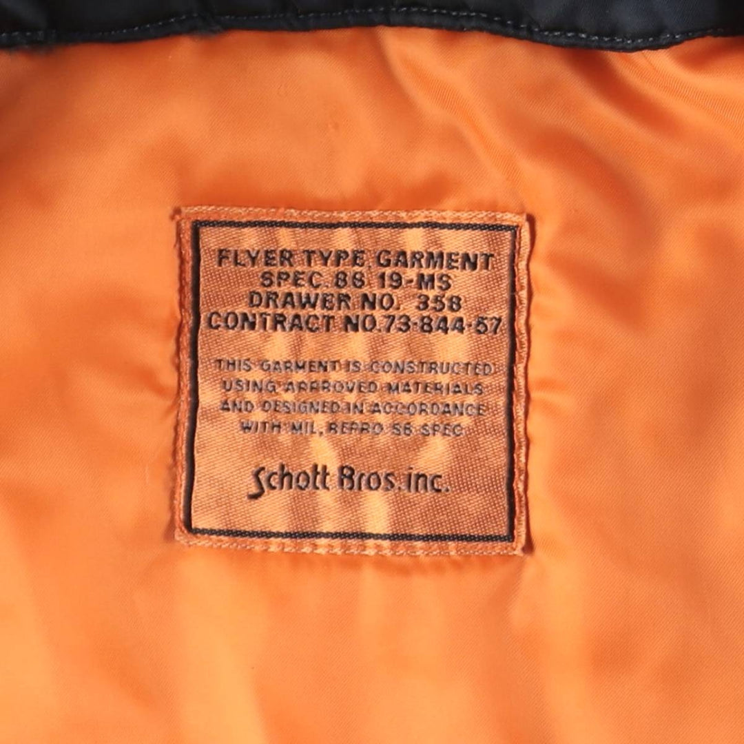 1990'S Civilian Schott MA-1 Style Padded Military Flight Jacket, Men's Size L, Vintage Nylon navy blue type Vintage Second Hand