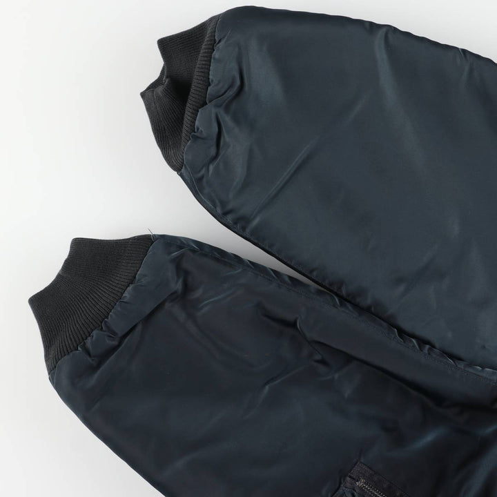 1990'S Civilian Schott MA-1 Style Padded Military Flight Jacket, Men's Size L, Vintage Nylon navy blue type Vintage Second Hand
