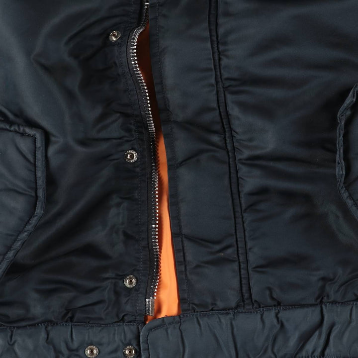 1990'S Civilian Schott MA-1 Style Padded Military Flight Jacket, Men's Size L, Vintage Nylon navy blue type Vintage Second Hand