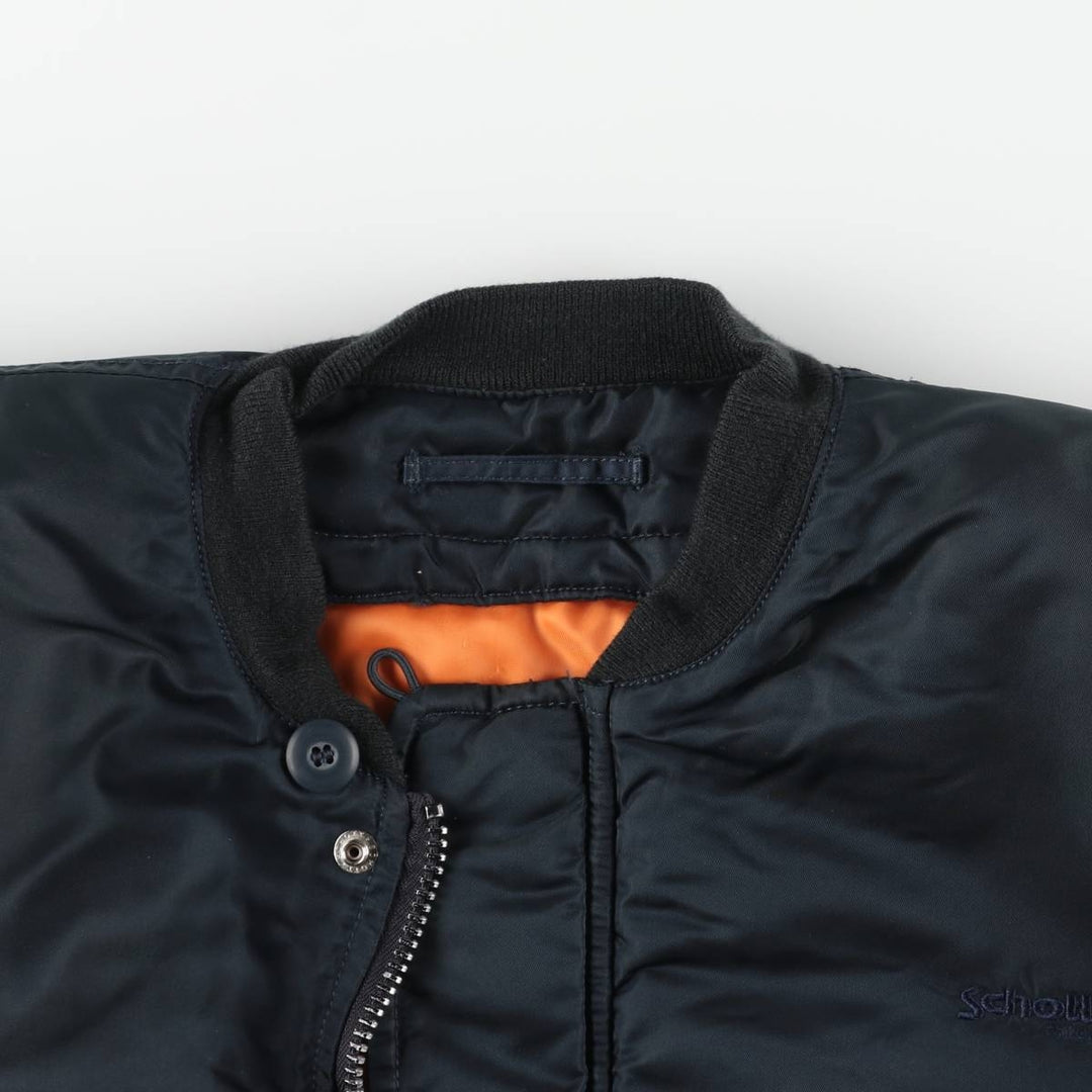 1990'S Civilian Schott MA-1 Style Padded Military Flight Jacket, Men's Size L, Vintage Nylon navy blue type Vintage Second Hand