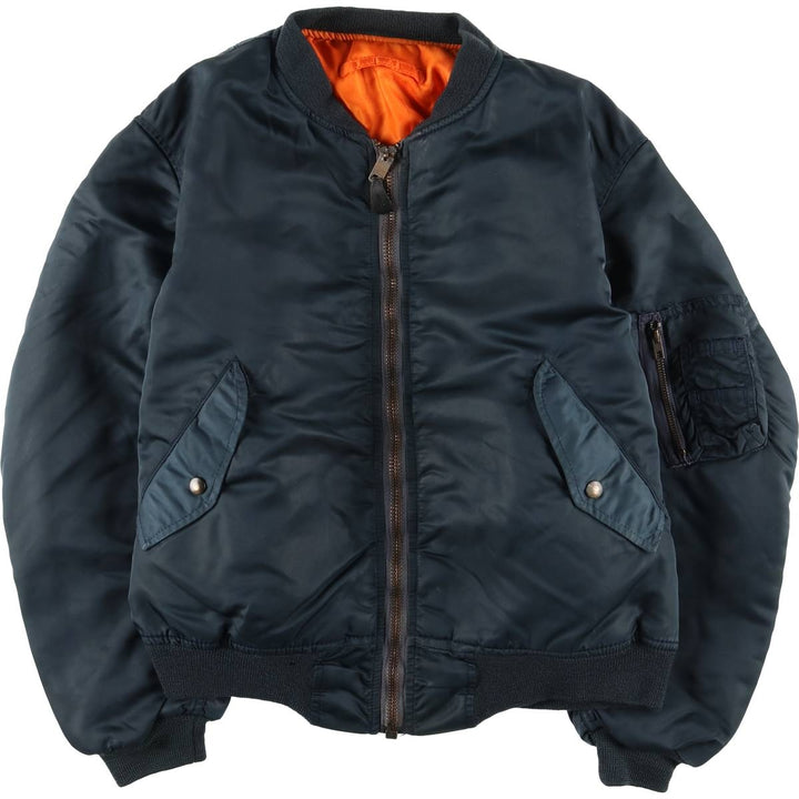 1980'S Civilian MA-1 Type Padded Military Flight Jacket, Large (Men's Size L equivalent) Nylon navy blue type Vintage Second Hand