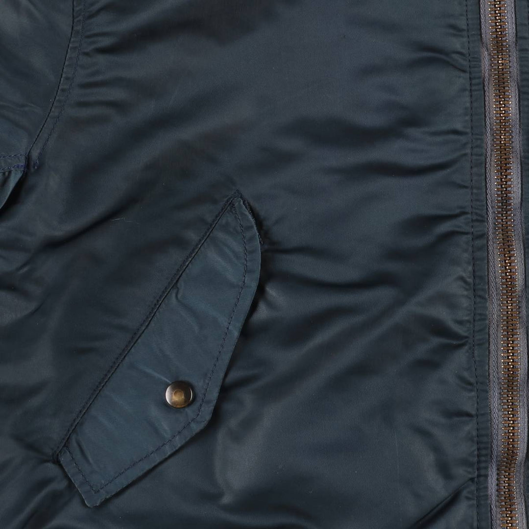 1980'S Civilian MA-1 Type Padded Military Flight Jacket, Large (Men's Size L equivalent) Nylon navy blue type Vintage Second Hand
