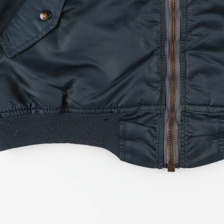 1980'S Civilian MA-1 Type Padded Military Flight Jacket, Large (Men's Size L equivalent) Nylon navy blue type Vintage Second Hand