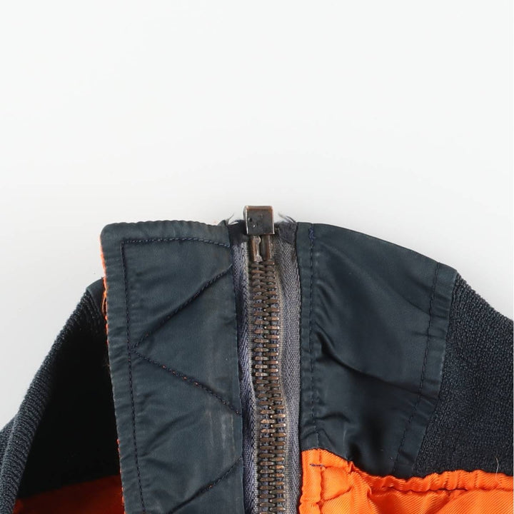 1980'S Civilian MA-1 Type Padded Military Flight Jacket, Large (Men's Size L equivalent) Nylon navy blue type Vintage Second Hand