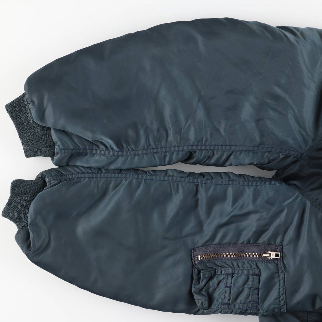 1980'S Civilian MA-1 Type Padded Military Flight Jacket, Large (Men's Size L equivalent) Nylon navy blue type Vintage Second Hand