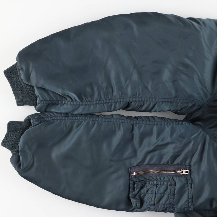 1980'S Civilian MA-1 Type Padded Military Flight Jacket, Large (Men's Size L equivalent) Nylon navy blue type Vintage Second Hand