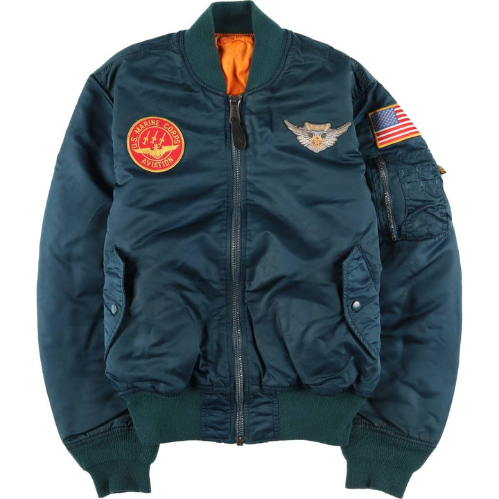 Civilian-made Alpha Industries MA-1 type padded military flight jacket, MEDIUM (equivalent to men's M). Nylon green type Vintage Second Hand