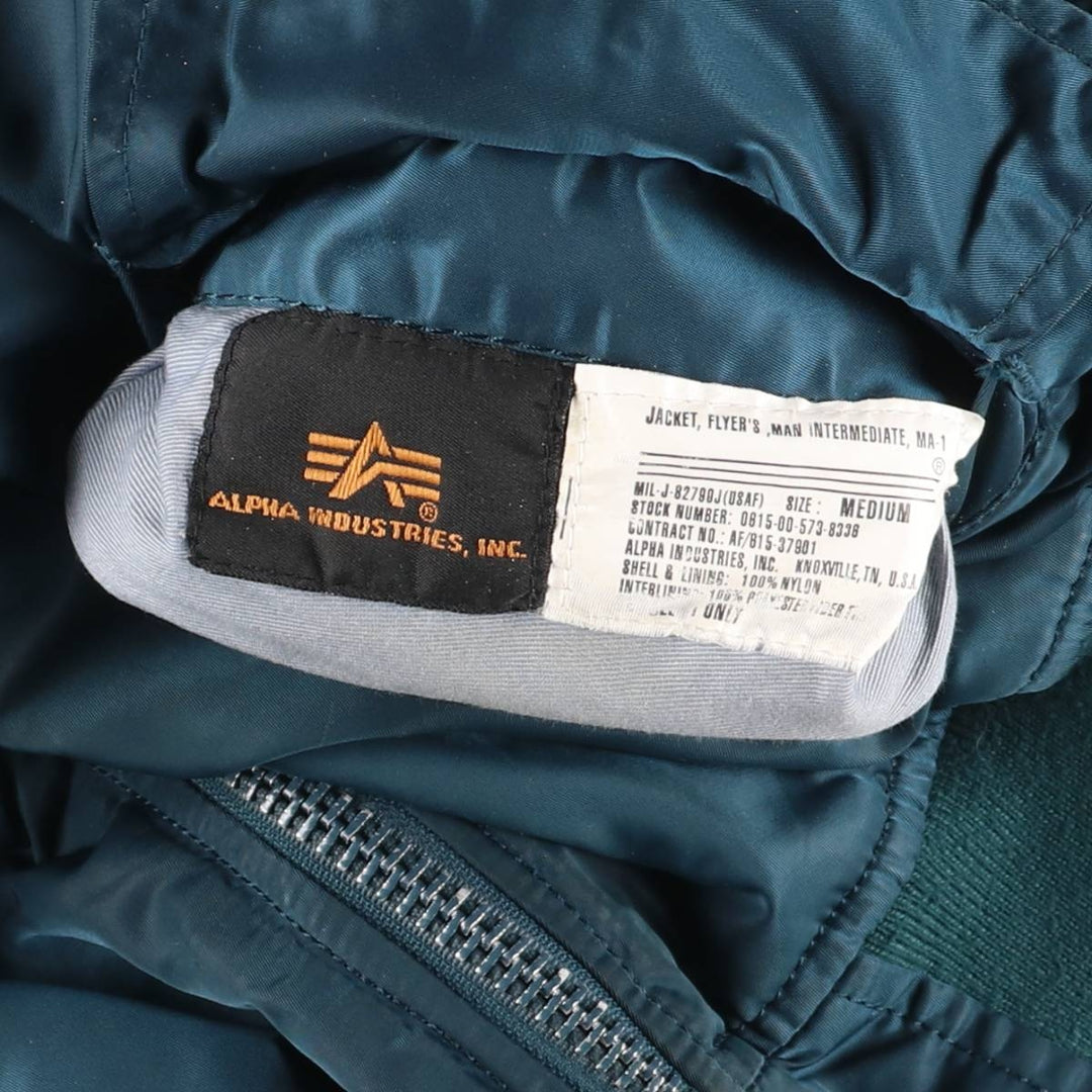Civilian-made Alpha Industries MA-1 type padded military flight jacket, MEDIUM (equivalent to men's M). Nylon green type Vintage Second Hand