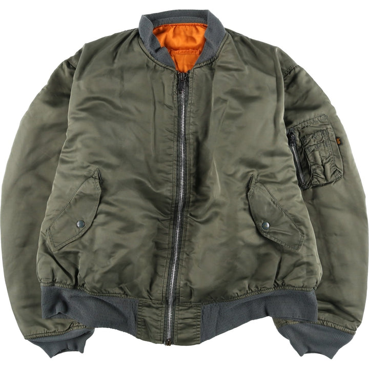 Civilian-made Alpha Industries MA-1 type padded military flight jacket, made in the USA, XX-LARGE (equivalent to men's XXL). Nylon Khaki type sage green Vintage Second Hand